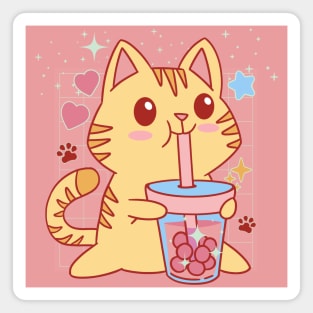 Kawaii Cat Strawberry Boba Tea Magnet